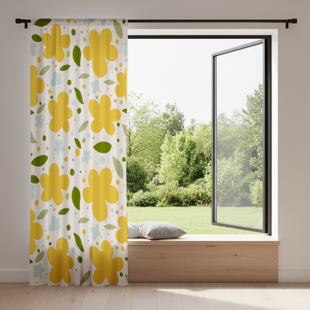 Yellow Floral and Leaf Boho Seamless Pattern Drapes