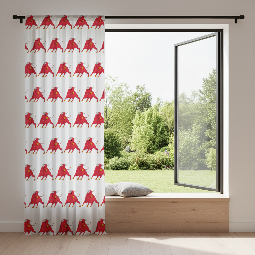 Spanish Red Bull Illustration Inspired by Matador Theme Drapes