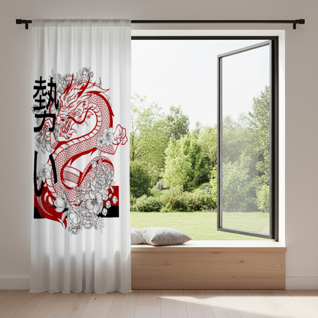 Japanese Dragon with Floral Design Drapes