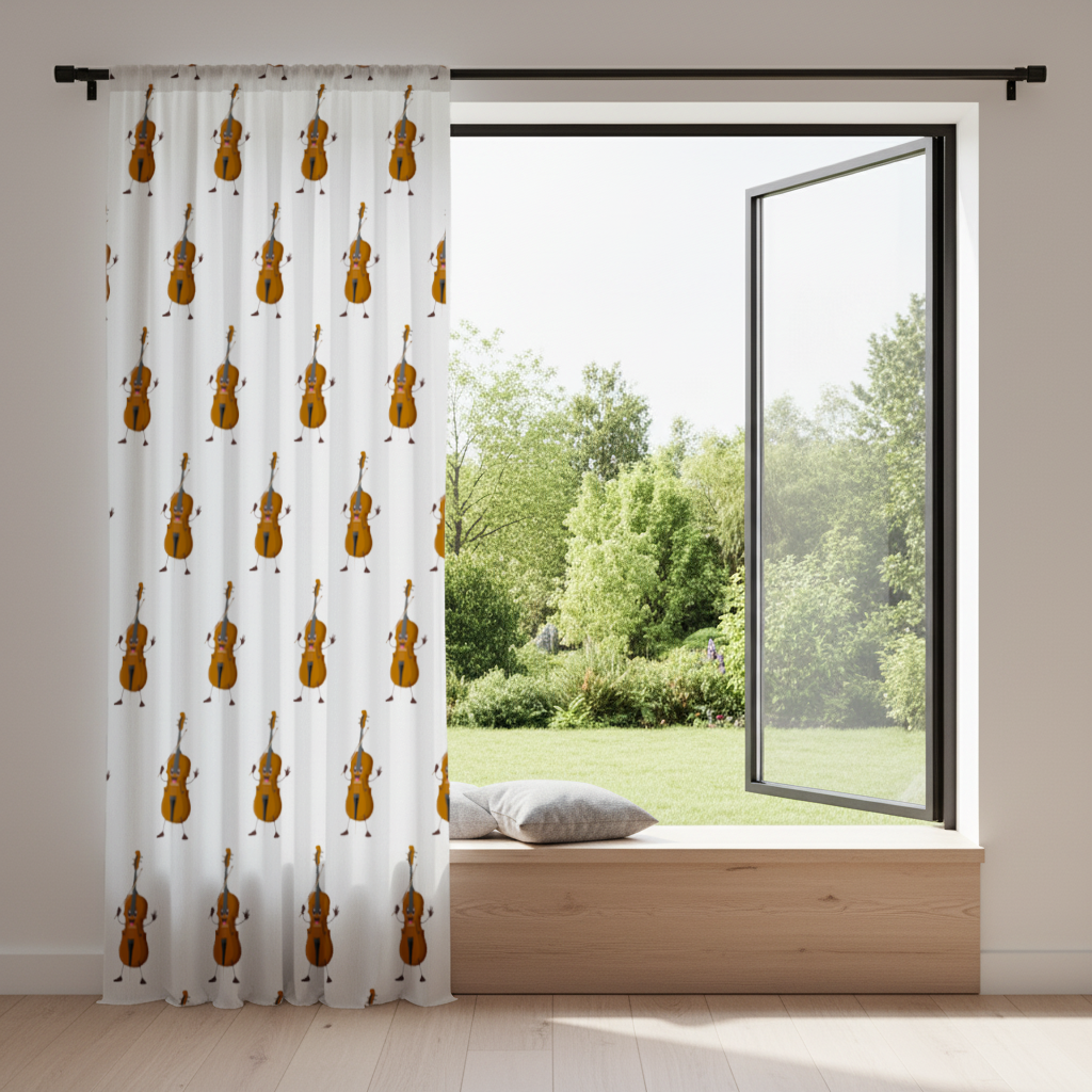 Happy Cello Character Art Design Drapes