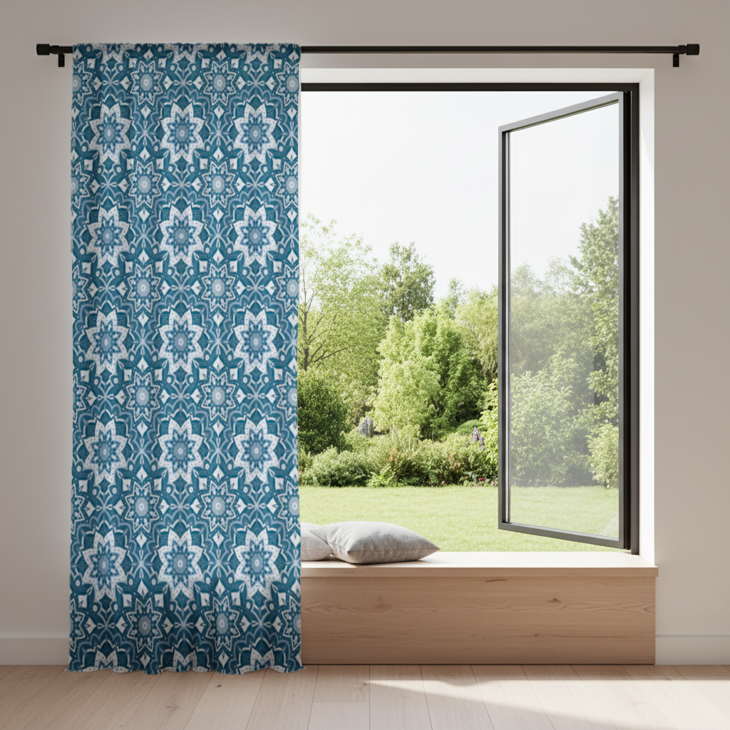 Elegant Blue Mandala Pattern Drapes