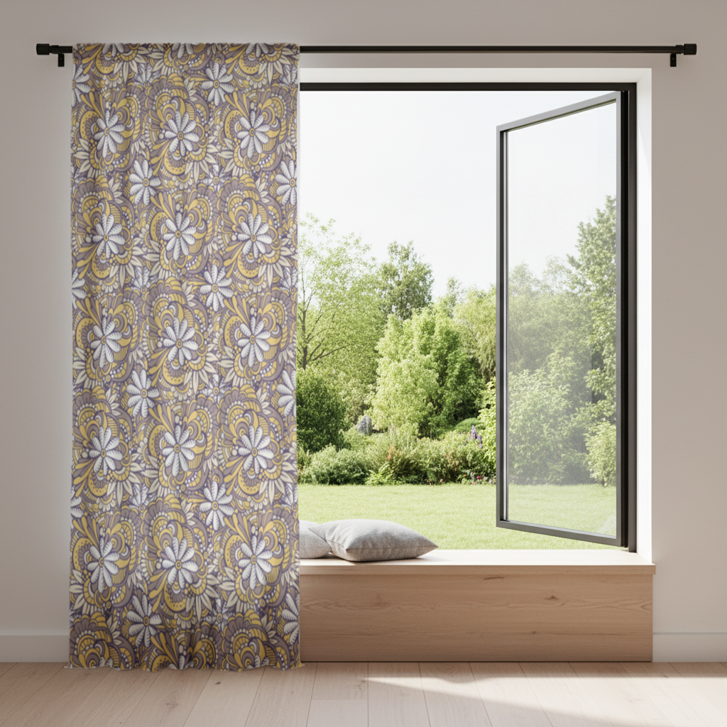 Retro Floral Doodle and Mandala Pattern Drapes