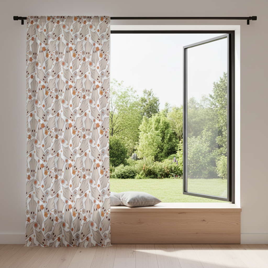 Retro Floral Cute Ghost Seamless Pattern Drapes