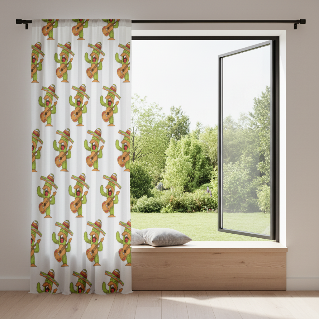 Mariachi Cactus Playing Guitar Drapes