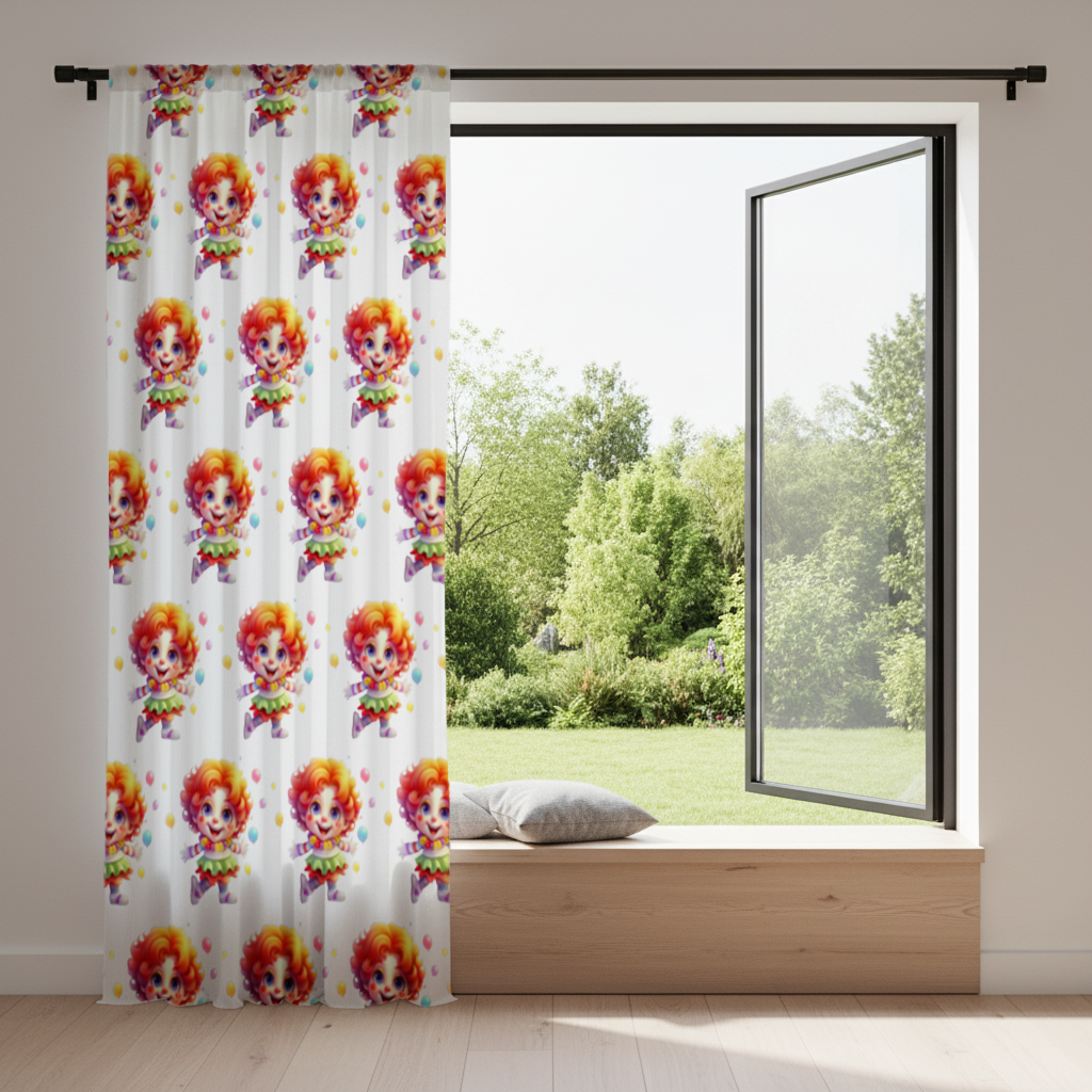 Cute Rainbow Hair Happy Clown Drapes