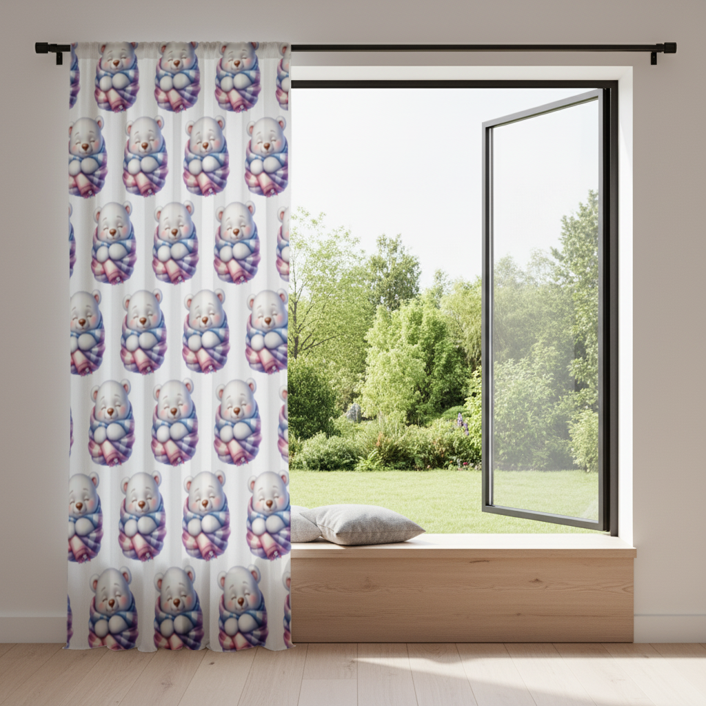 Cozy Sleepy Polar Bear Cub Drapes