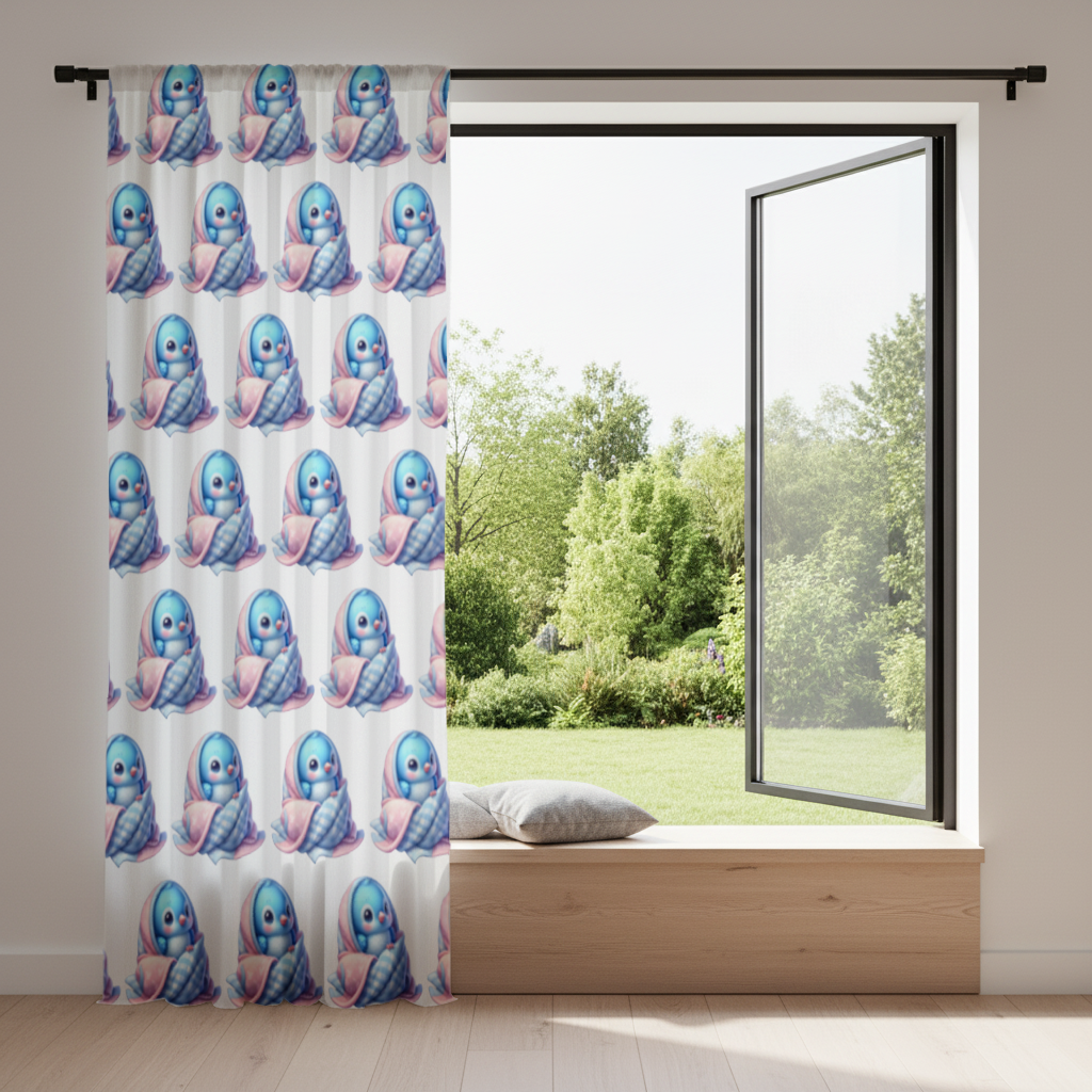 Kawaii Blue Bird in Blanket Drapes