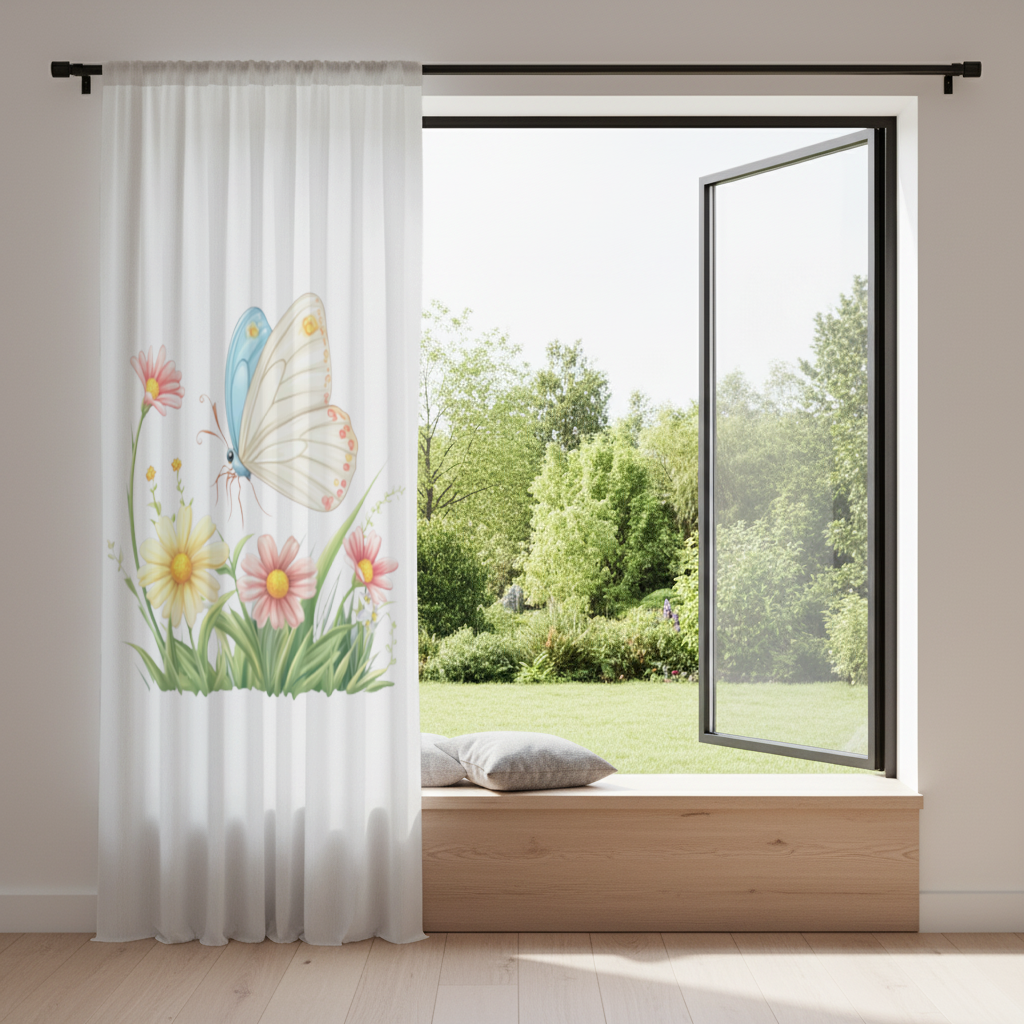 Whimsical Pastel Butterfly and Wildflowers Drapes