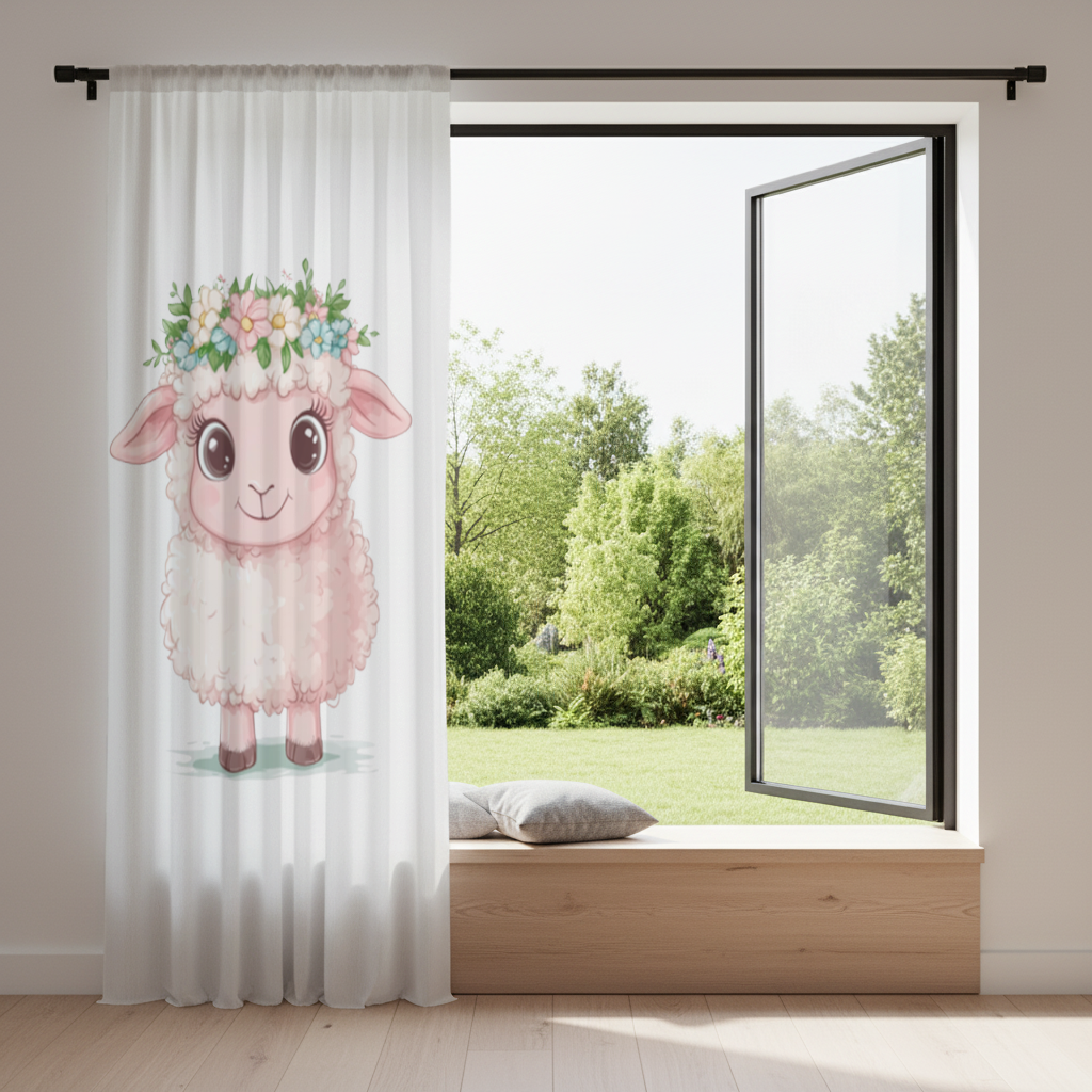 Kawaii Flower Crown Pink Lamb Drapes