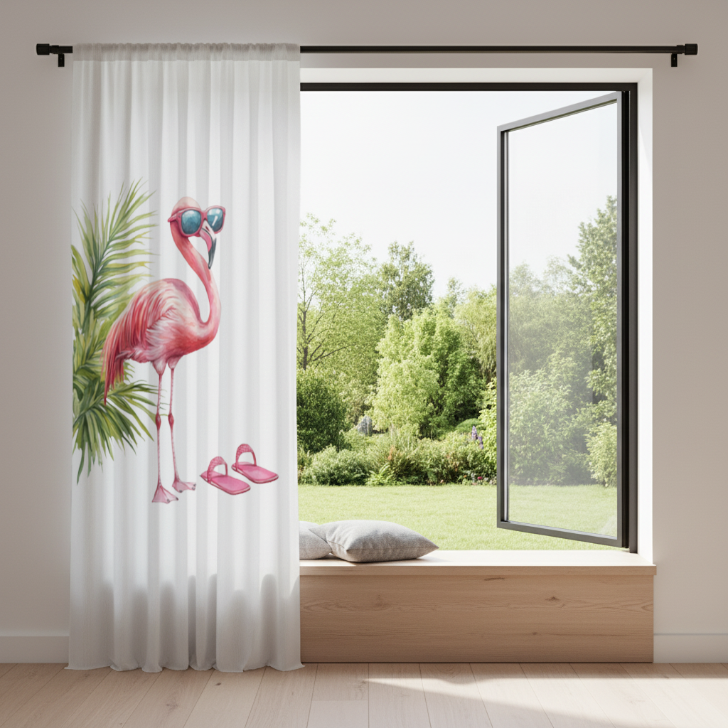 Pink Flamingo with Sunglasses Drapes