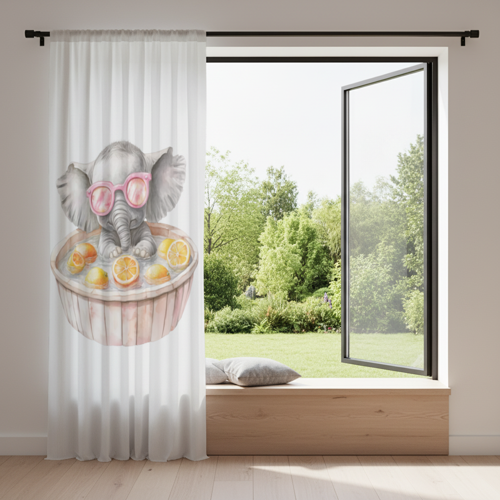Baby Elephant in Pink Sunglasses Citrus Bath Drapes