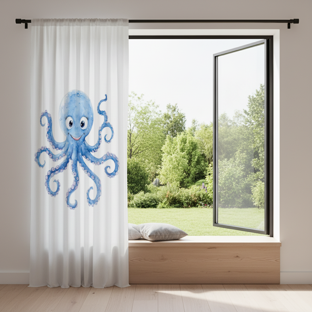 Cute Blue Watercolor Octopus Drapes
