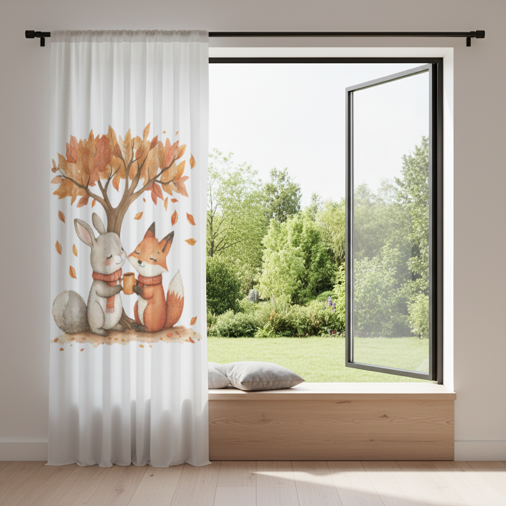 Cozy Autumn Fox and Rabbit Drapes
