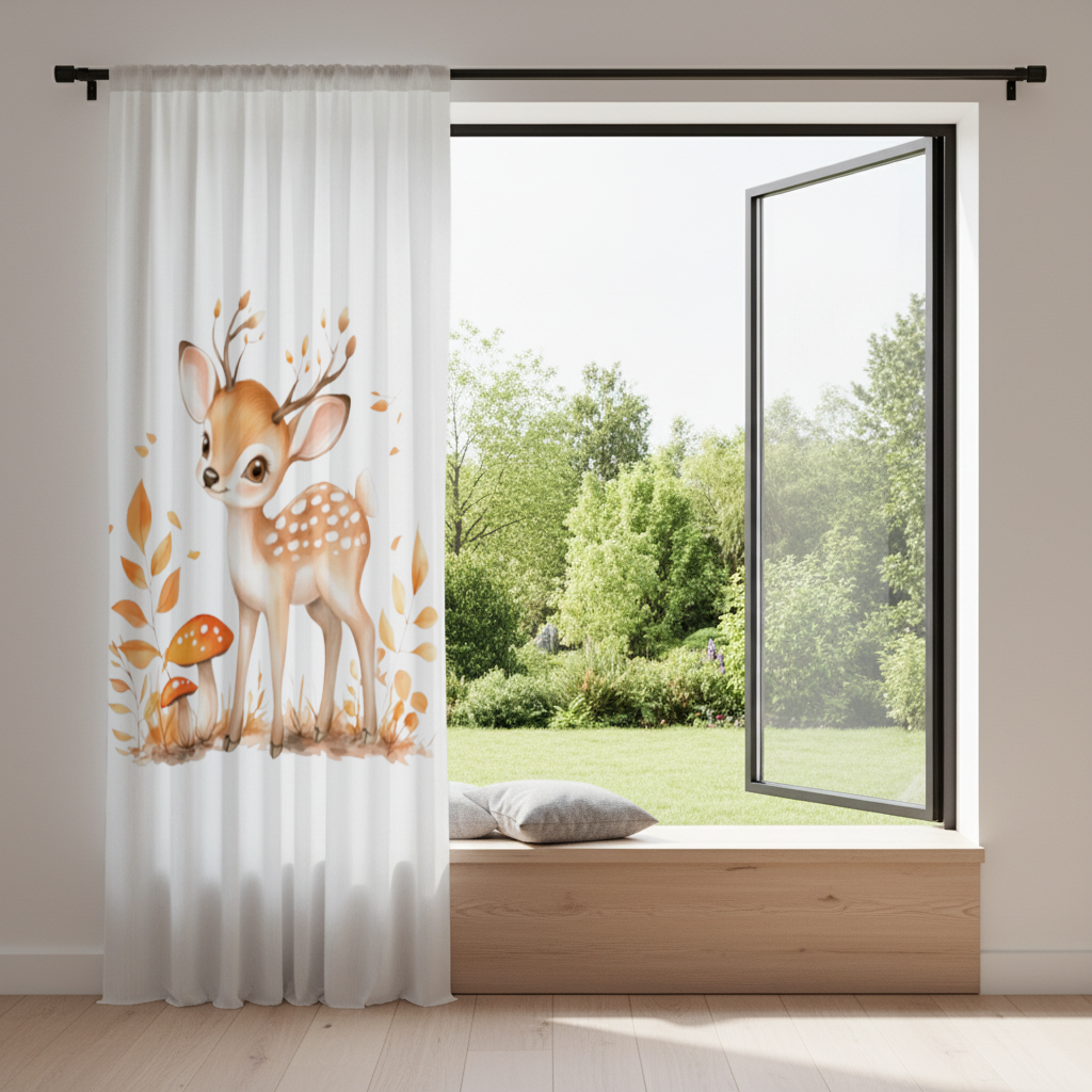 Whimsical Autumn Woodland Fawn Drapes
