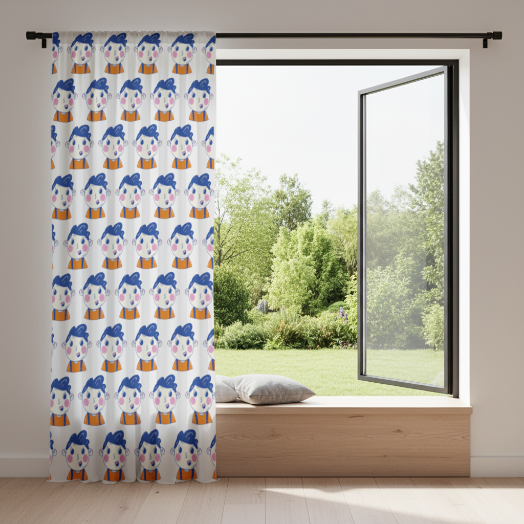 Cute Smiling Boy with Blue Hair Drapes