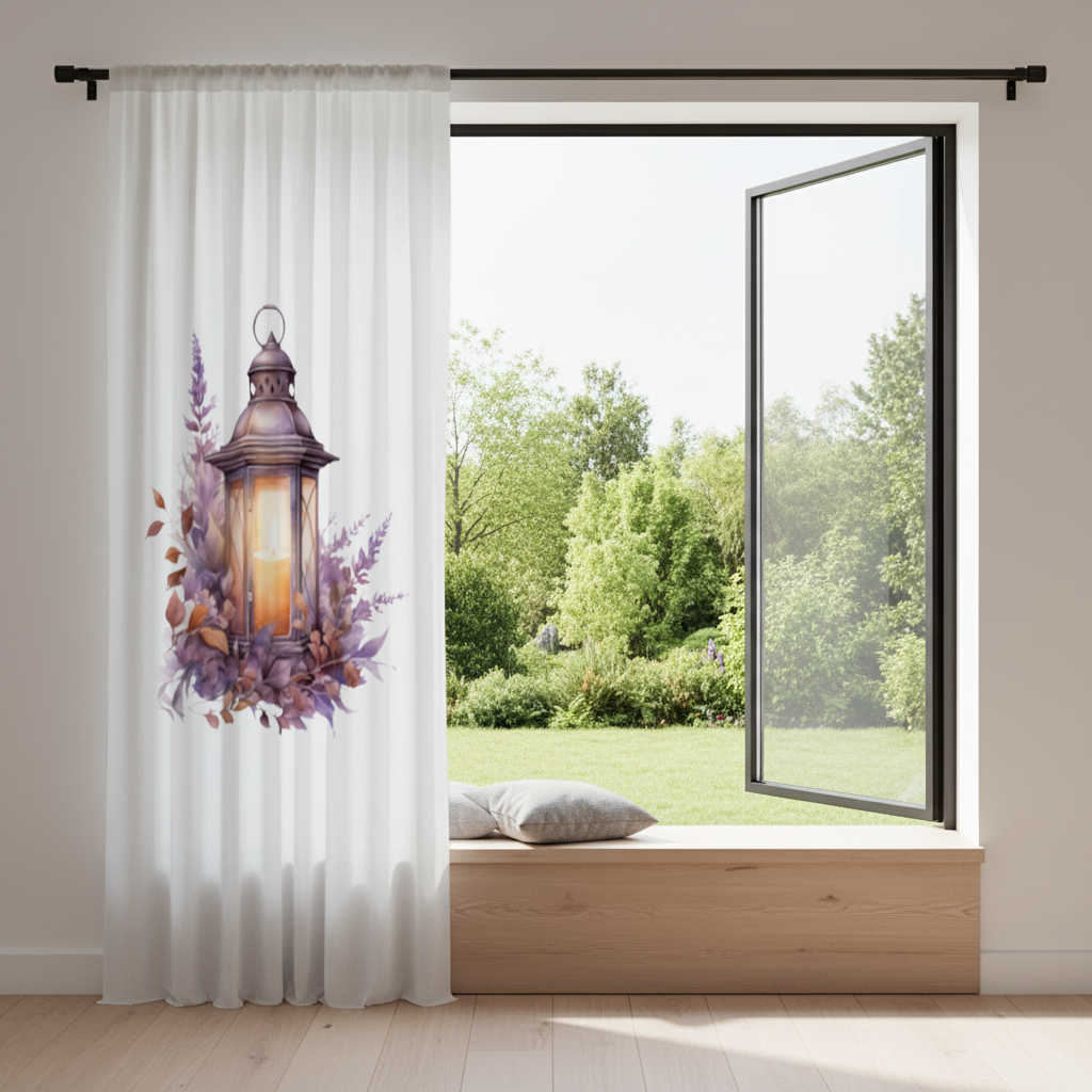 Cottagecore Lavender and Leaves Lantern Drapes