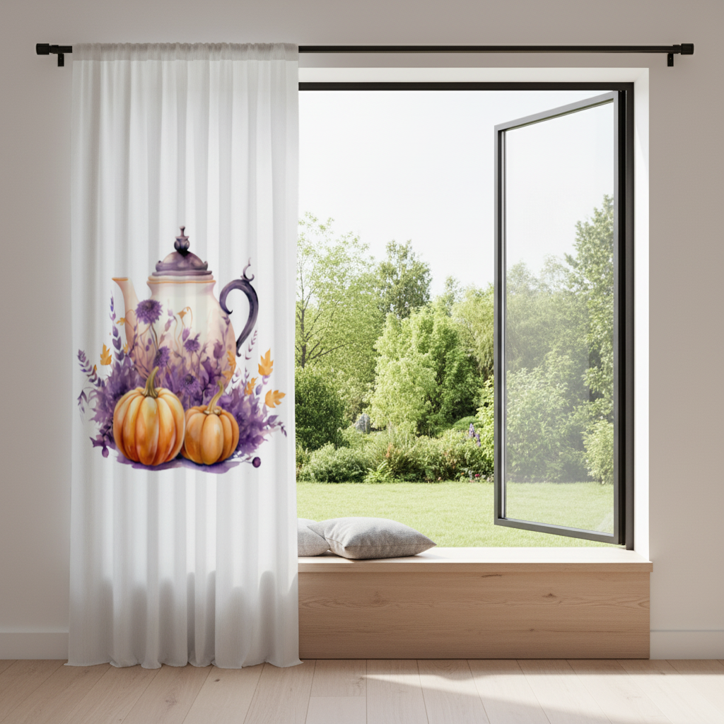 Vintage Purple Floral Pumpkin Teapot Drapes