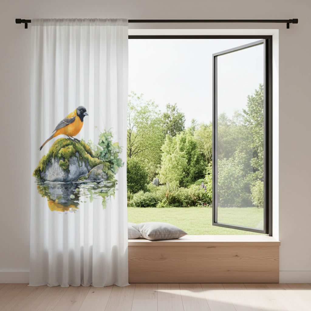 Turuncu Siyah Baltimore Oriole Kuşu Fon Perde