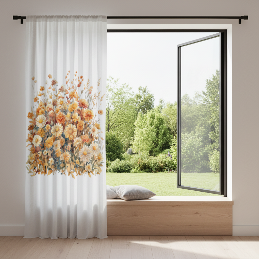 Watercolor Orange Wildflowers Drapes