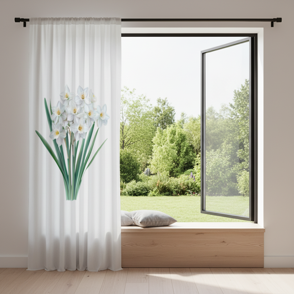 White Daffodil Bouquet Botanical Drapes