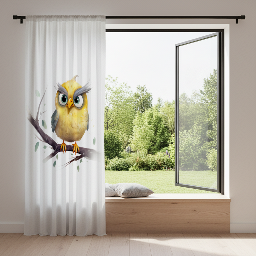 Grumpy Yellow Owl Drapes