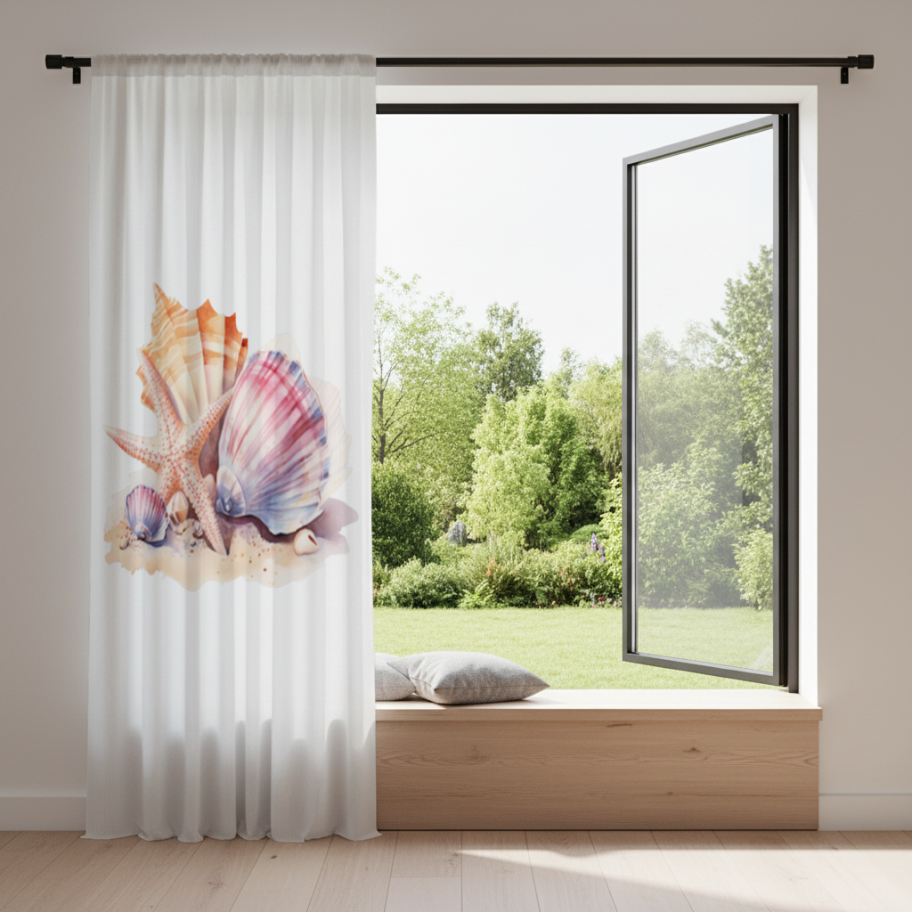 Watercolor Coastal Seashells Drapes