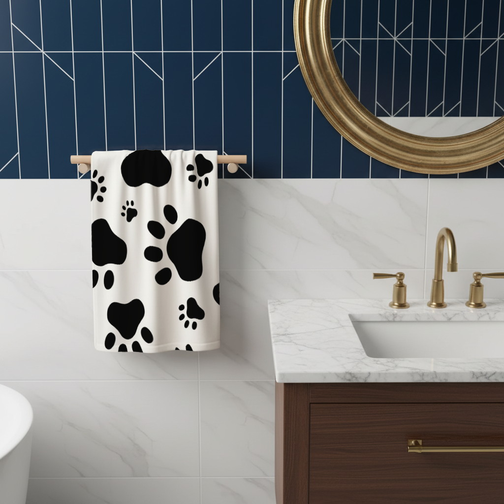 Black and White Paw Pattern Design Hand Towel
