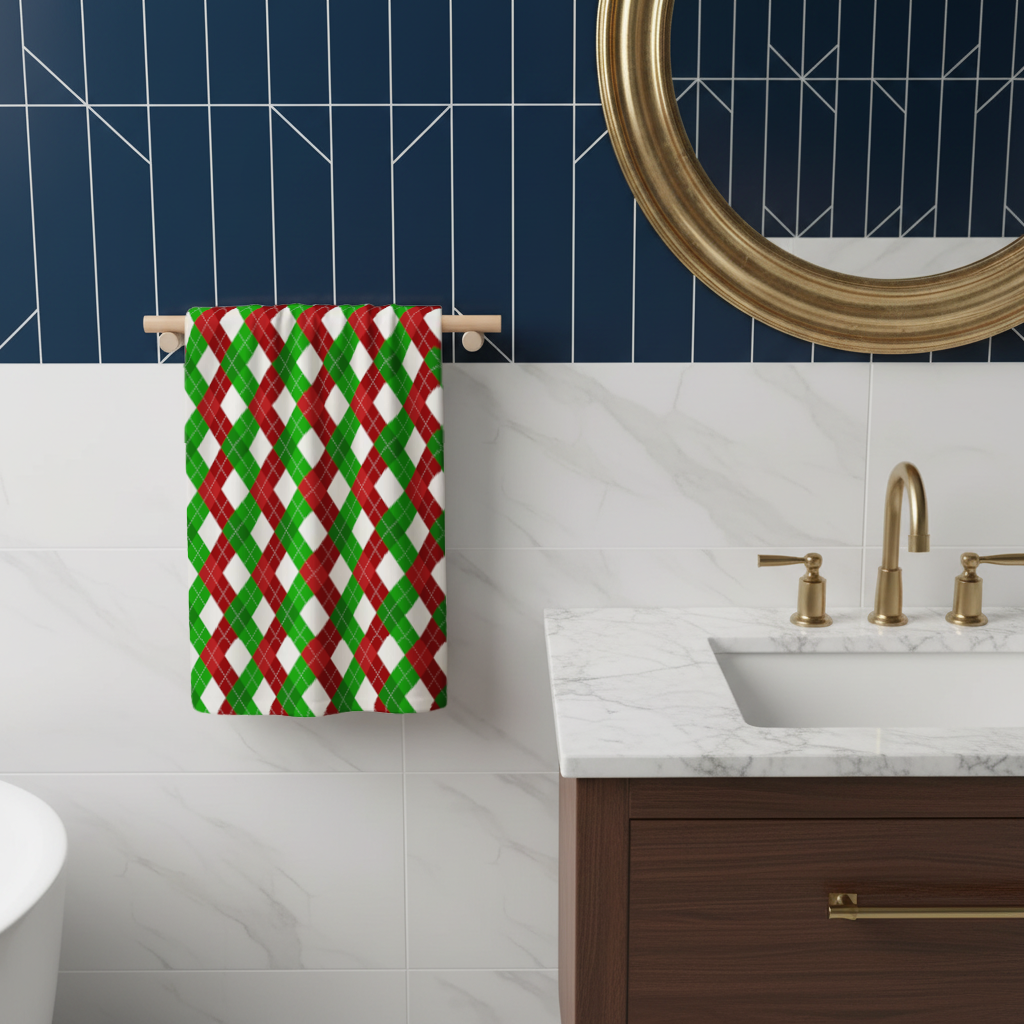 Red Green Argyle Plaid Background Pattern Hand Towel