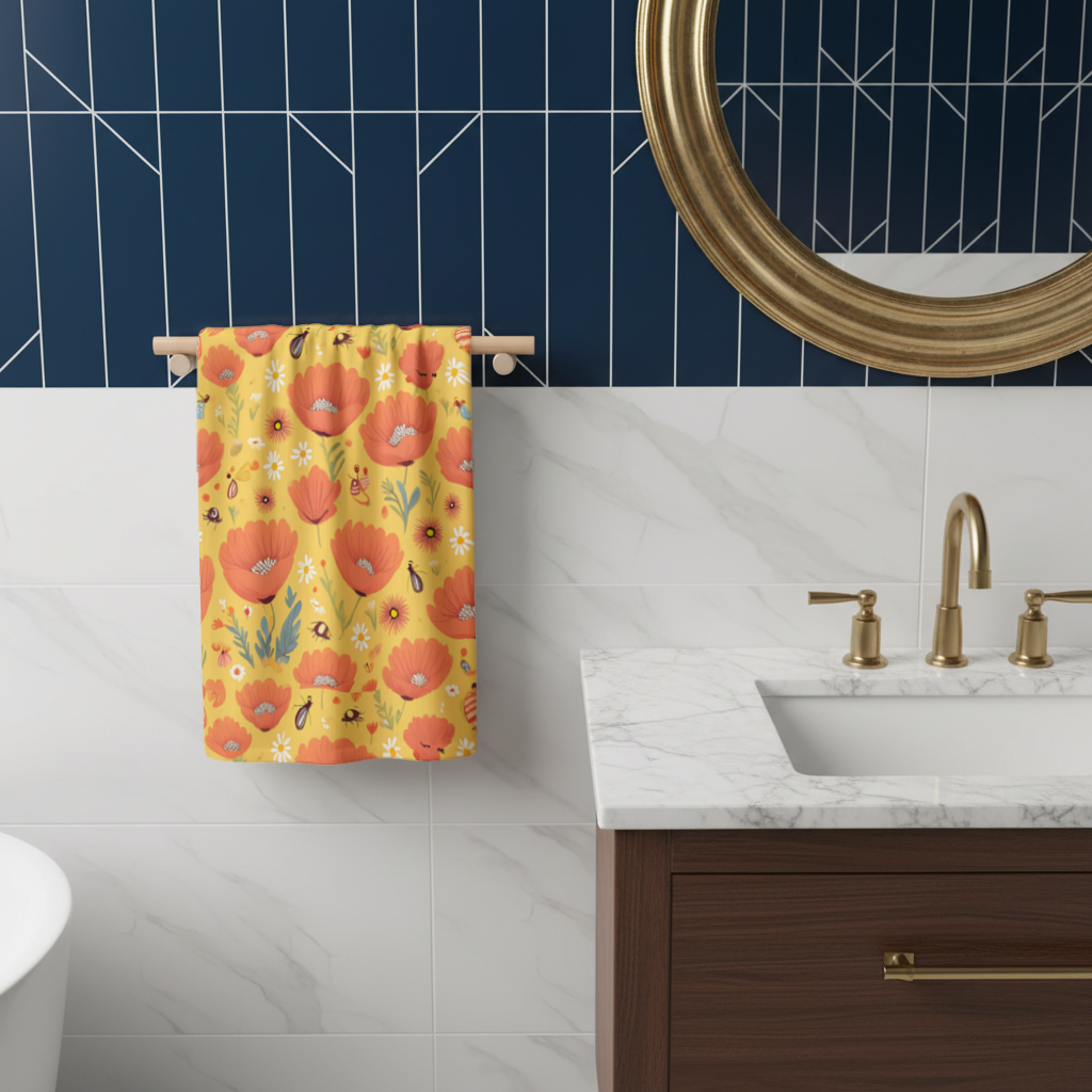 Floral Insect Pattern Colorful Design Hand Towel