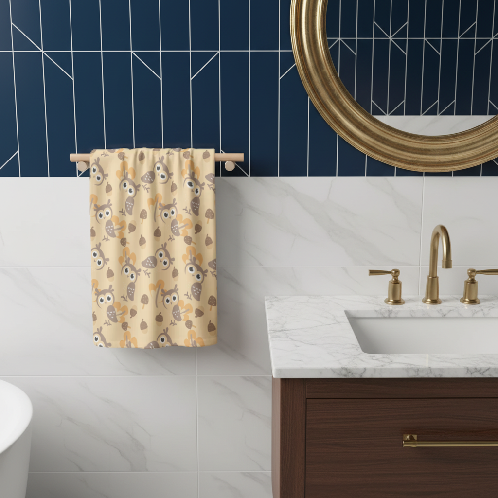 Cute Owl and Acorn Autumn Seamless Pattern Hand Towel