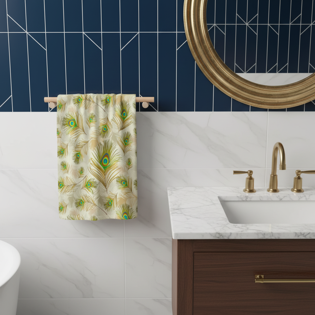 Elegant Peacock Feathers and Exotic Nature Seamless Pattern Hand Towel
