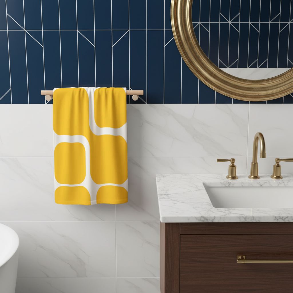 Yellow Geometric Labyrinth and Modern Abstract Pattern Hand Towel