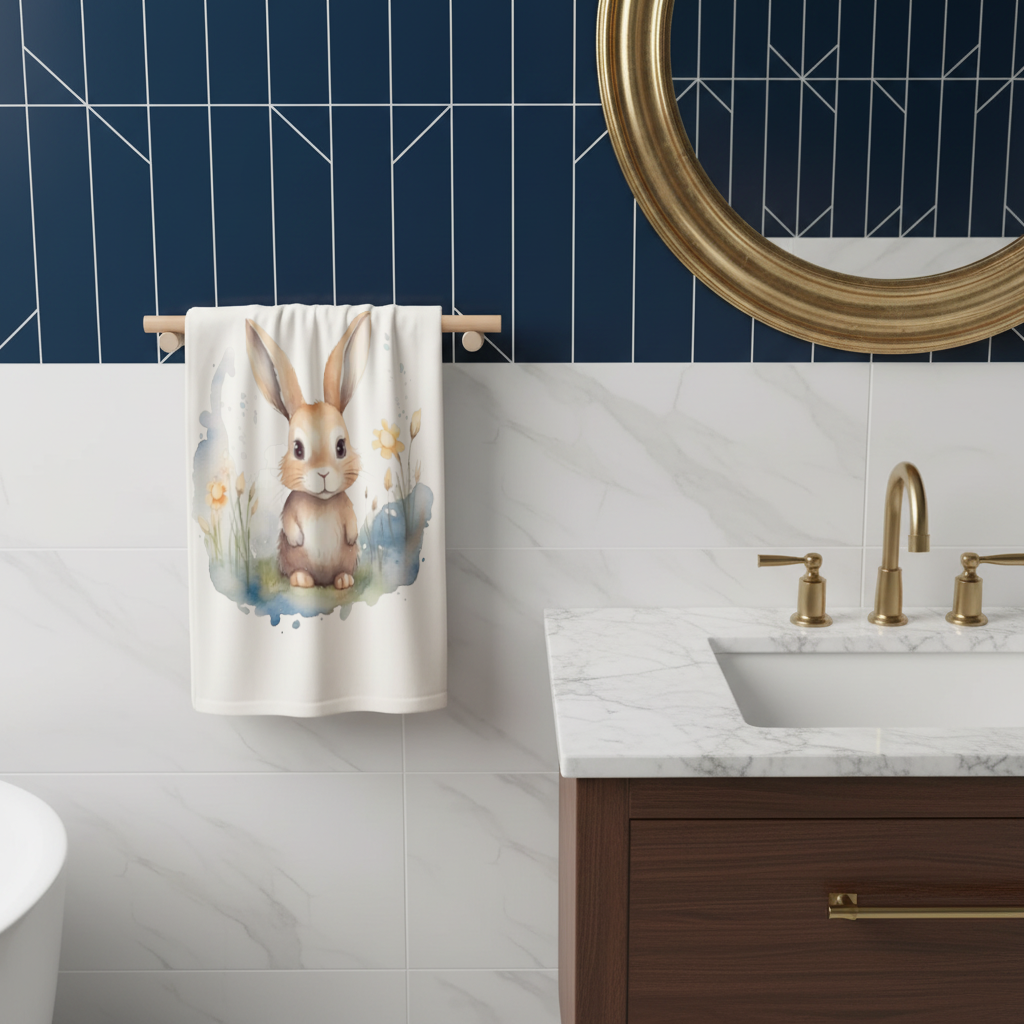 Cute Bunny Watercolor Illustration Hand Towel