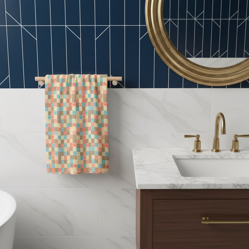 Colorful Modern Geometric Square Pattern Hand Towel
