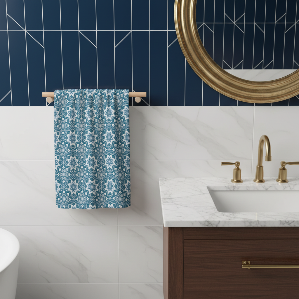 Elegant Blue Mandala Pattern Hand Towel