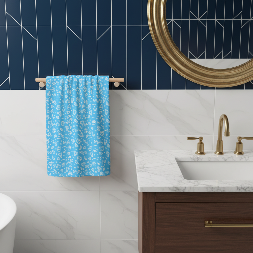 Blue Abstract Doodle Hand Towel