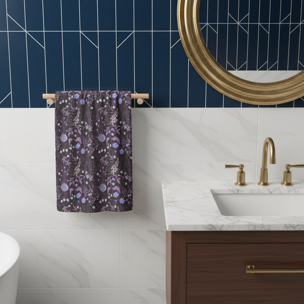 Purple Gothic Botanical Hand Towel