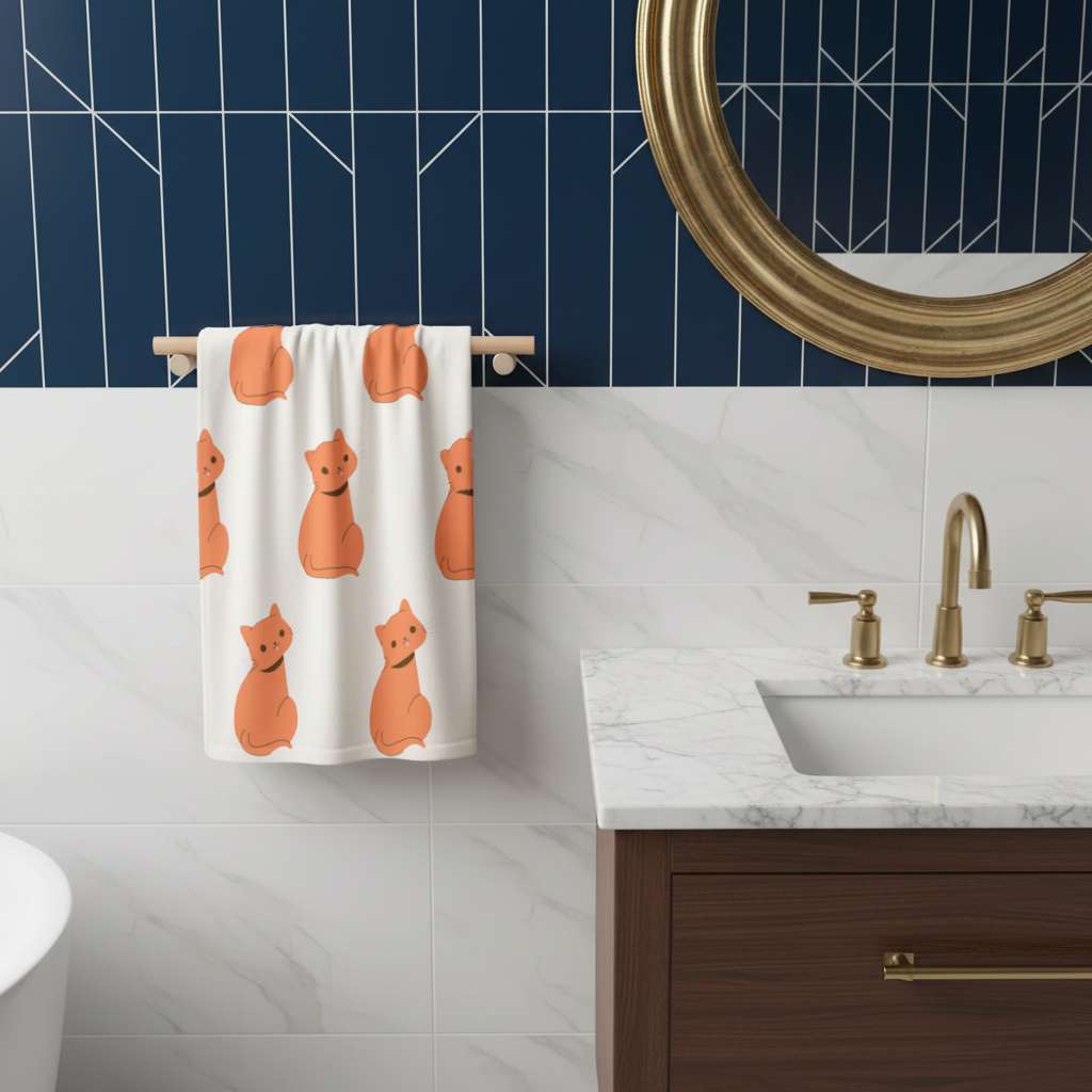 Kawaii Orange Cat Blep Hand Towel
