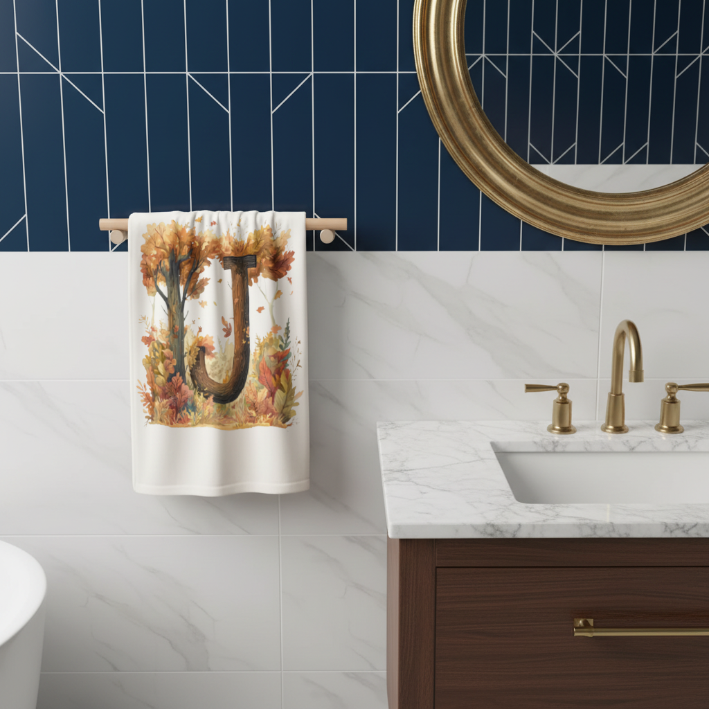 Fall Leaves Wooden Letter J Hand Towel