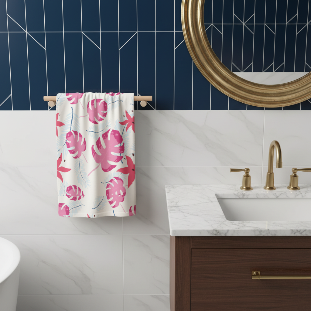 Pink Monstera and Tropical Lily Hand Towel