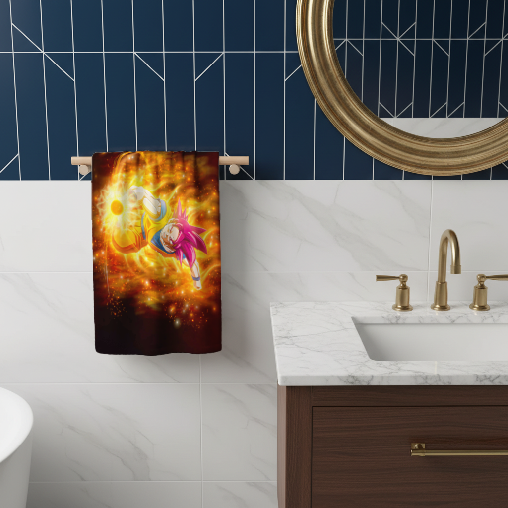 Fiery Pink Hair Warrior Hand Towel