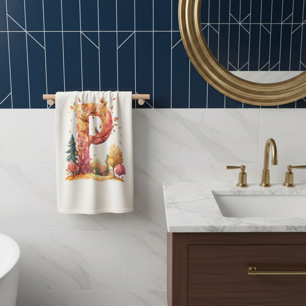 Autumn Forest Letter P with Bird Hand Towel
