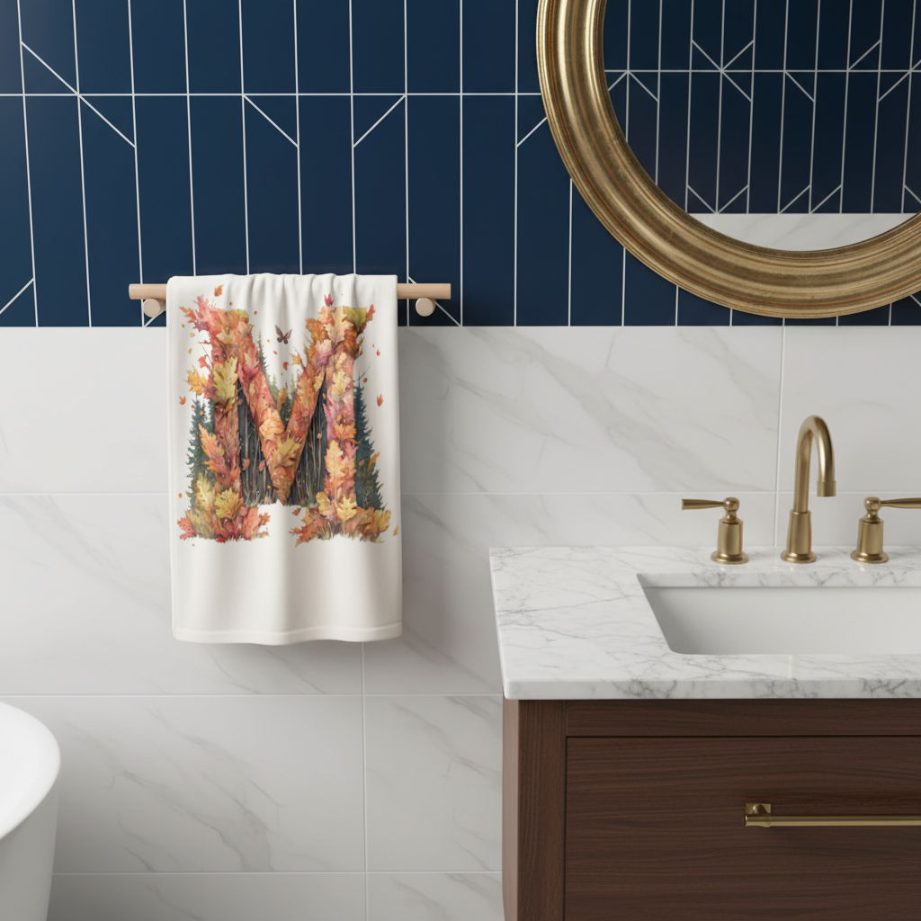 Autumn Letter M With Fall Leaves Hand Towel