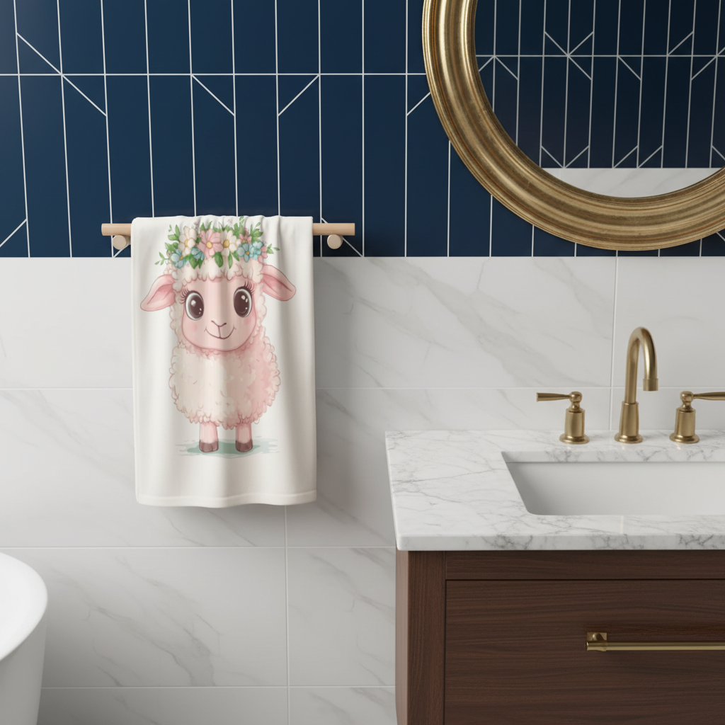 Kawaii Flower Crown Pink Lamb Hand Towel