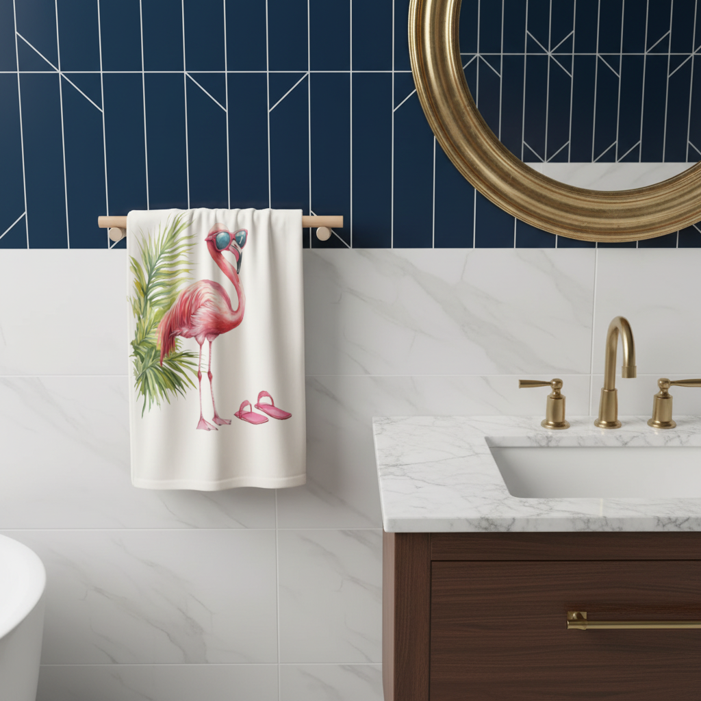 Pink Flamingo with Sunglasses Hand Towel