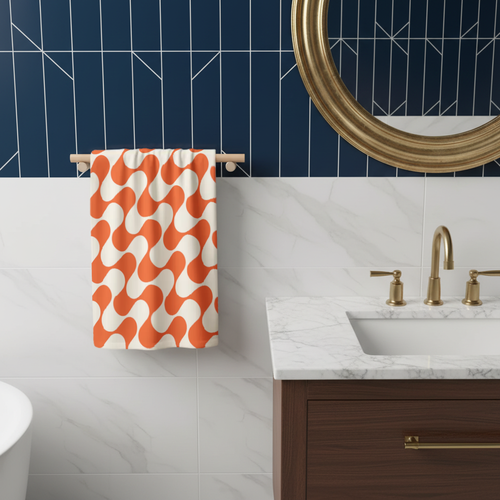 Retro 70s Orange Cream Groovy Curves Hand Towel