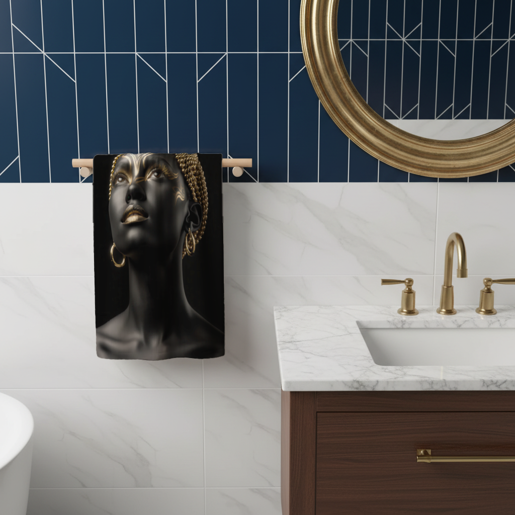 Gold Afrofuturistic Black Woman Hand Towel