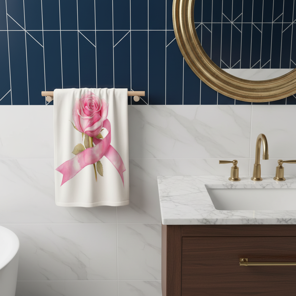 Breast Cancer Awareness Pink Rose Hand Towel