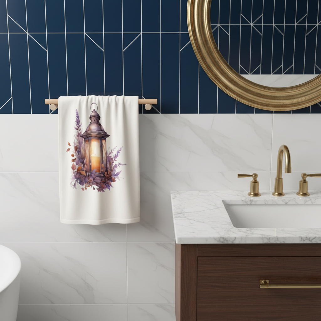Cottagecore Lavender and Leaves Lantern Hand Towel