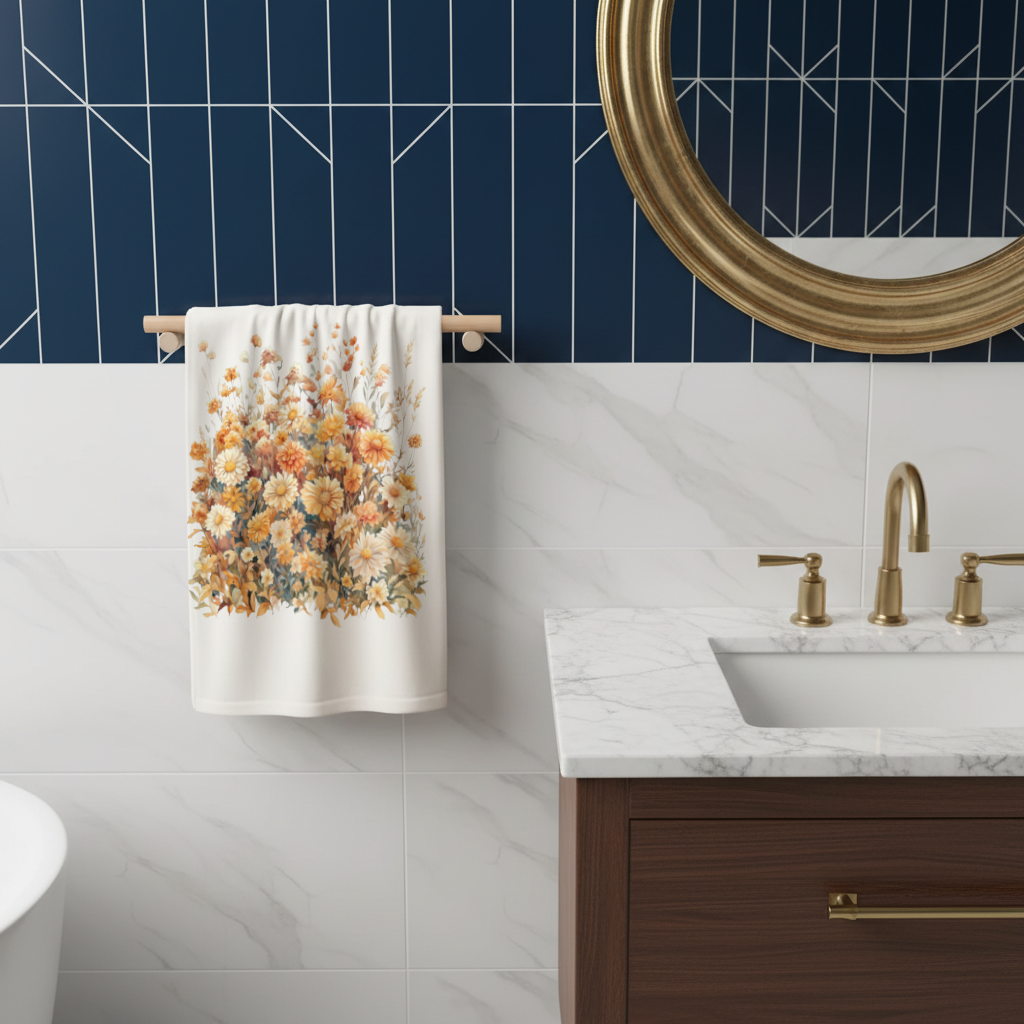 Watercolor Orange Wildflowers Hand Towel
